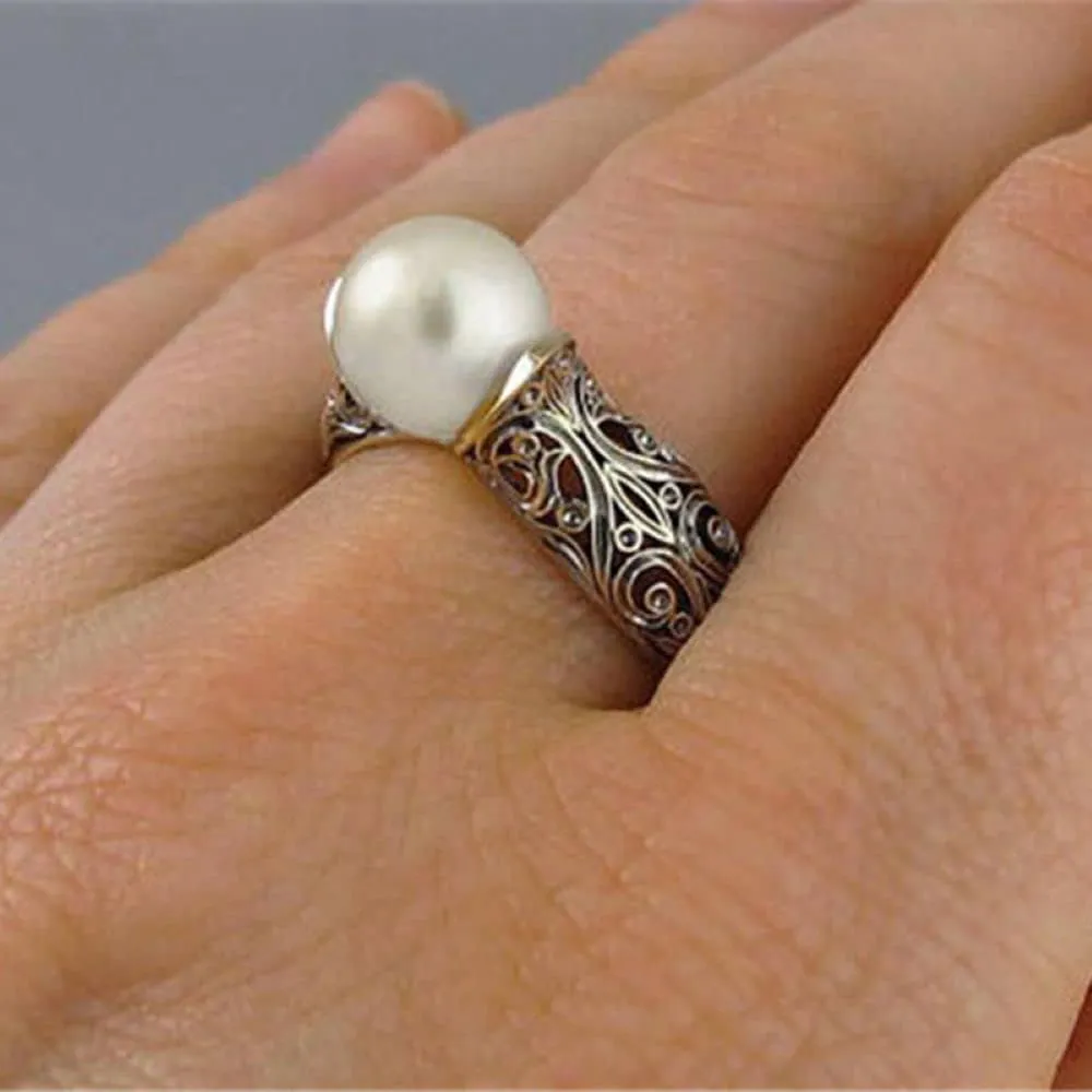 925 Sterling Silver Fashion Set Exquisite Pearl Women's Ring Plated 14k Gold Vintage Style Zircon ring Women's Jewelry Found Earrings