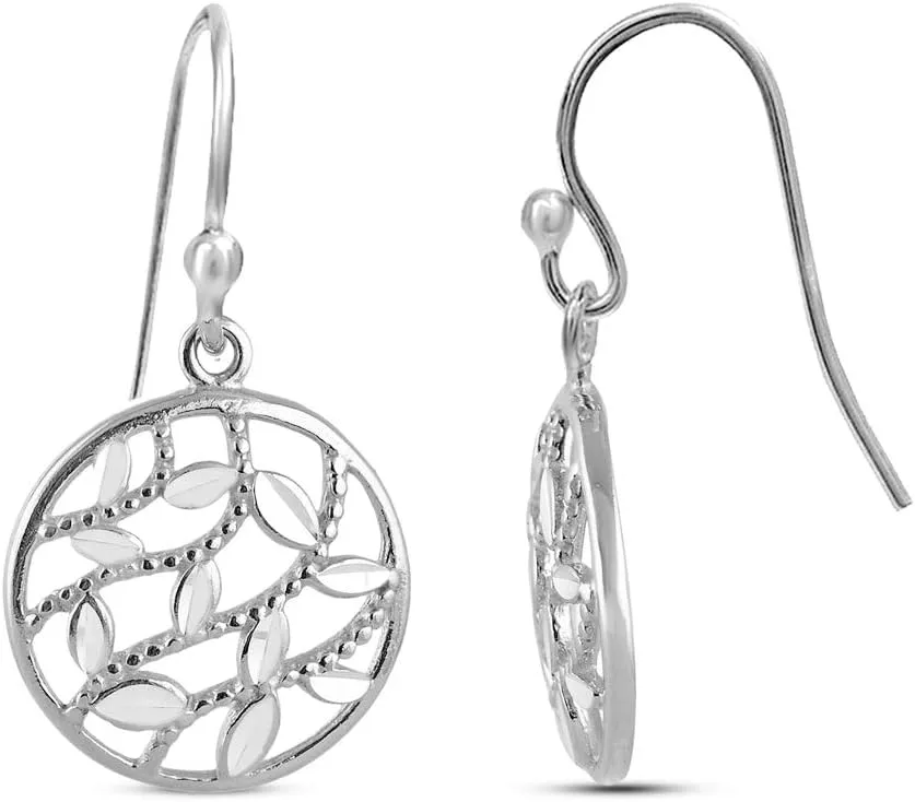 925 Sterling SIlver Filigree Teardrop Dangle Earrings for Women | Lightweight Hooks Exquisite Leaf Dangle Earrings for Gift | Size 26mm