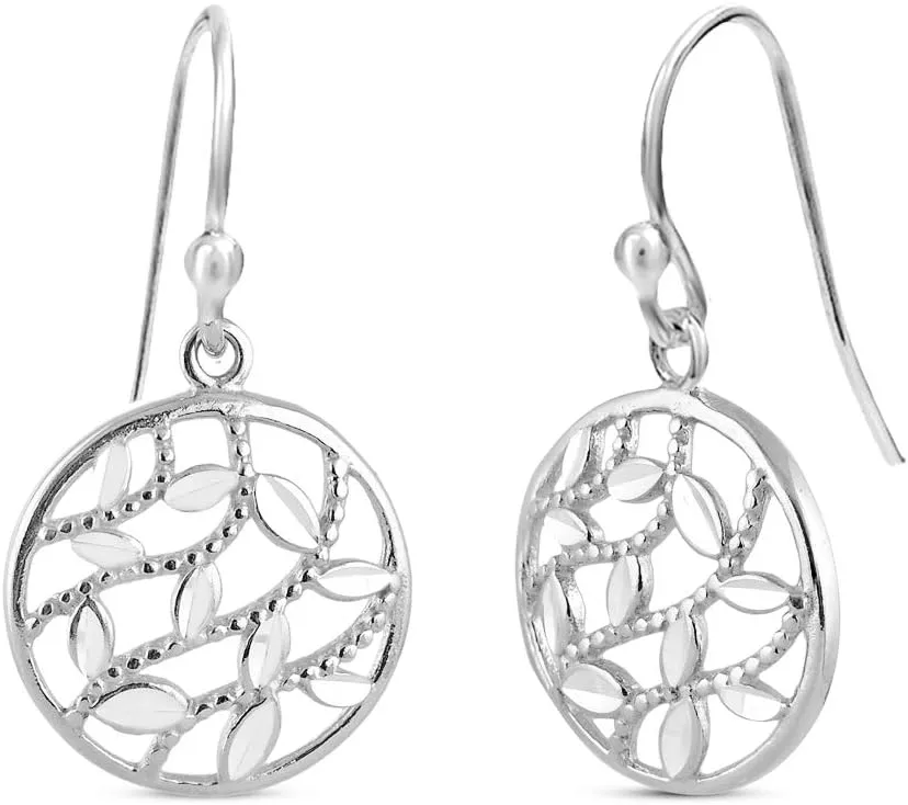 925 Sterling SIlver Filigree Teardrop Dangle Earrings for Women | Lightweight Hooks Exquisite Leaf Dangle Earrings for Gift | Size 26mm