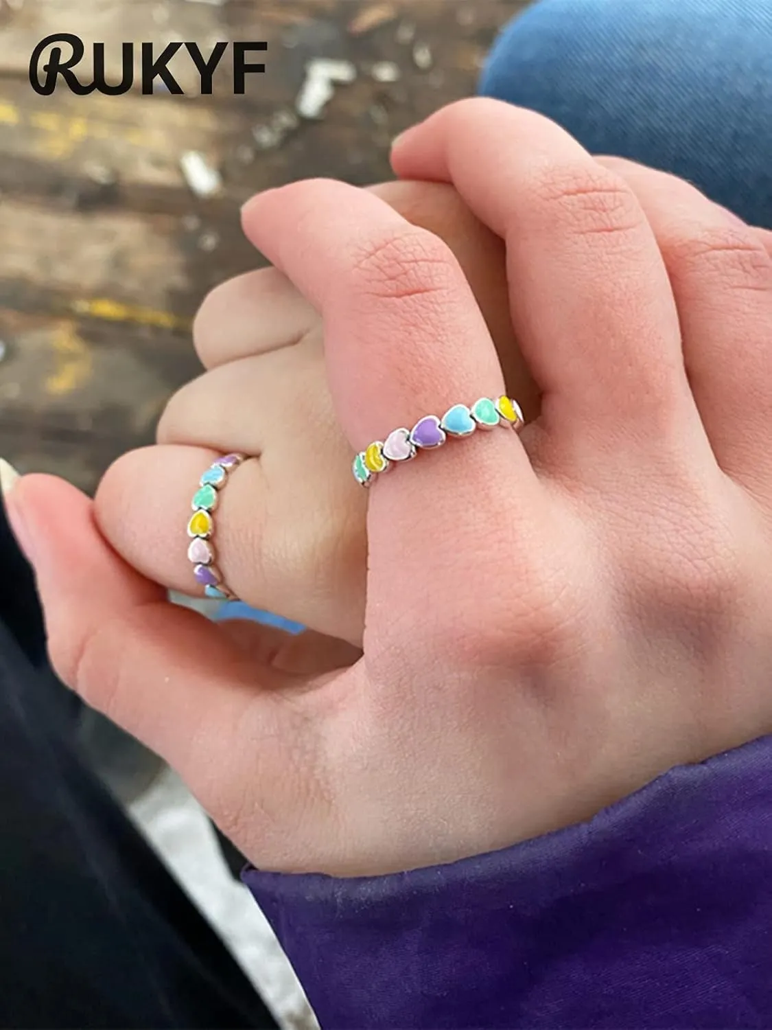 925 Sterling Silver Rainbow Heart Rings for Women Teen Girls Hypoallergenic Dainty Colorful Heart Finger Rings Promise Ring for Her Birthday Valentine's Day Christmas Gifts