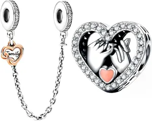 925 Sterling Silver Safety Chain Charm Birthday Fashion Love Heart Dangle Charm Pendants Beads Sparkling for Bracelets and Necklace for Women Family Friends