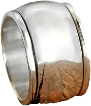 925 Sterling Silver Wide face Couple Transport Copper Ring, Unisex Plain Ring Index Finger Ring, Wide face Curved Ring, Fashionable and Versatile Street Style Ring Size 9
