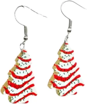 Acrylic Christmas Tree Dangle Earrings, 5cm x 2cm, Red and White