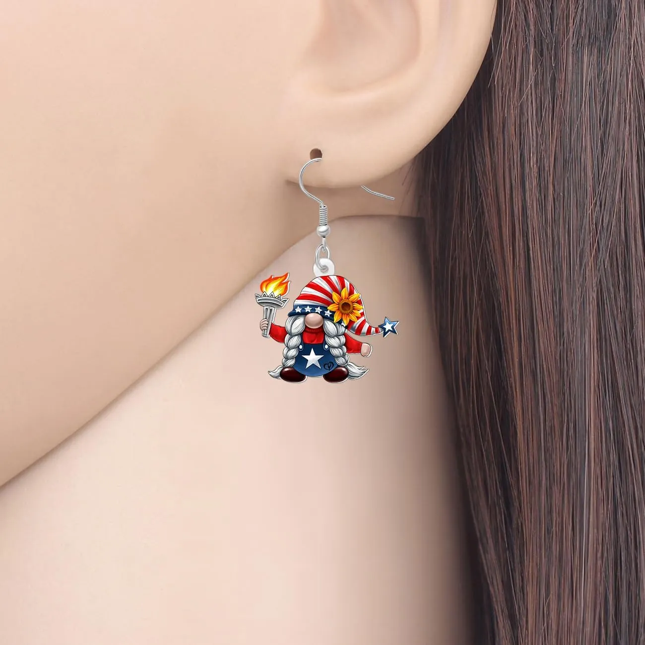 Acrylic Funny 4th of July Gnome Earrings Outfit American Flag Hat Patriotic Earrings Dangle Independence Day Unique Jewelry Dwarf Gnomes Gifts for Women Accessories