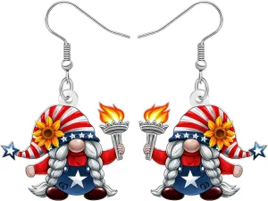 Acrylic Funny 4th of July Gnome Earrings Outfit American Flag Hat Patriotic Earrings Dangle Independence Day Unique Jewelry Dwarf Gnomes Gifts for Women Accessories