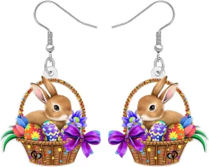 Acrylic Funny Easter Eggs Gift Bunny Rabbit Basket Earrings Cute Spring Animal Hare Dangle Earrings Hypoallergenic Drop Jewelry for Women Festive Holiday Party Charms