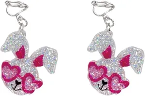 Acrylic Glitter Rabbit Clip on Earrings for Women Cute Pink Funny Bunny Dangle Drop Non Pierced Ears Statement Dangling Hypoallergenic Accessories Costume Easter Holiday Party Festive Jewelry