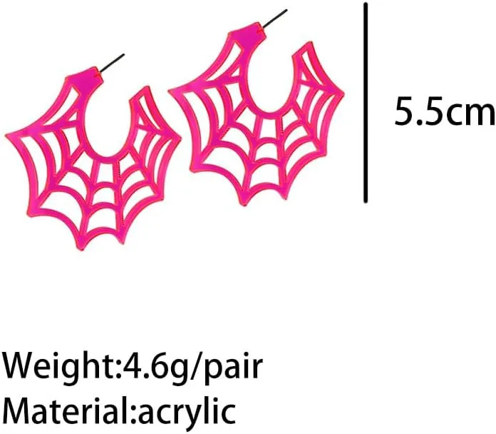 Acrylic Neon Halloween Spider Web Earrings Unique Colorful Spider Web Hoop Stud Earrings Retro 70s 80s Web Hoop Halloween Holiday Festive Party Glow Party Costume Jewelry Gifts