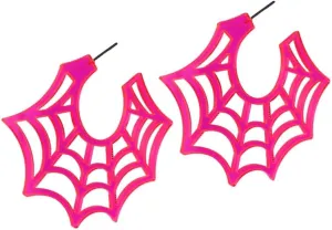 Acrylic Neon Halloween Spider Web Earrings Unique Colorful Spider Web Hoop Stud Earrings Retro 70s 80s Web Hoop Halloween Holiday Festive Party Glow Party Costume Jewelry Gifts