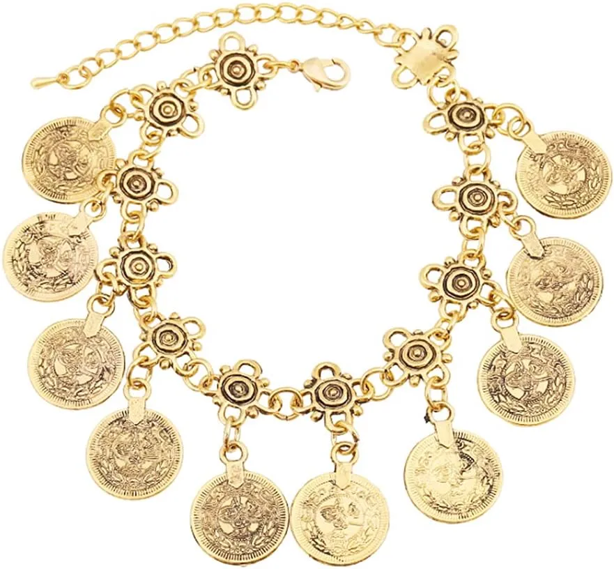 Adjustable Charming Bohemian Coins Bracelet Summer Boho Tassel Barefoot Beach Foot Chain Anklet Fashion Jewelry for Women