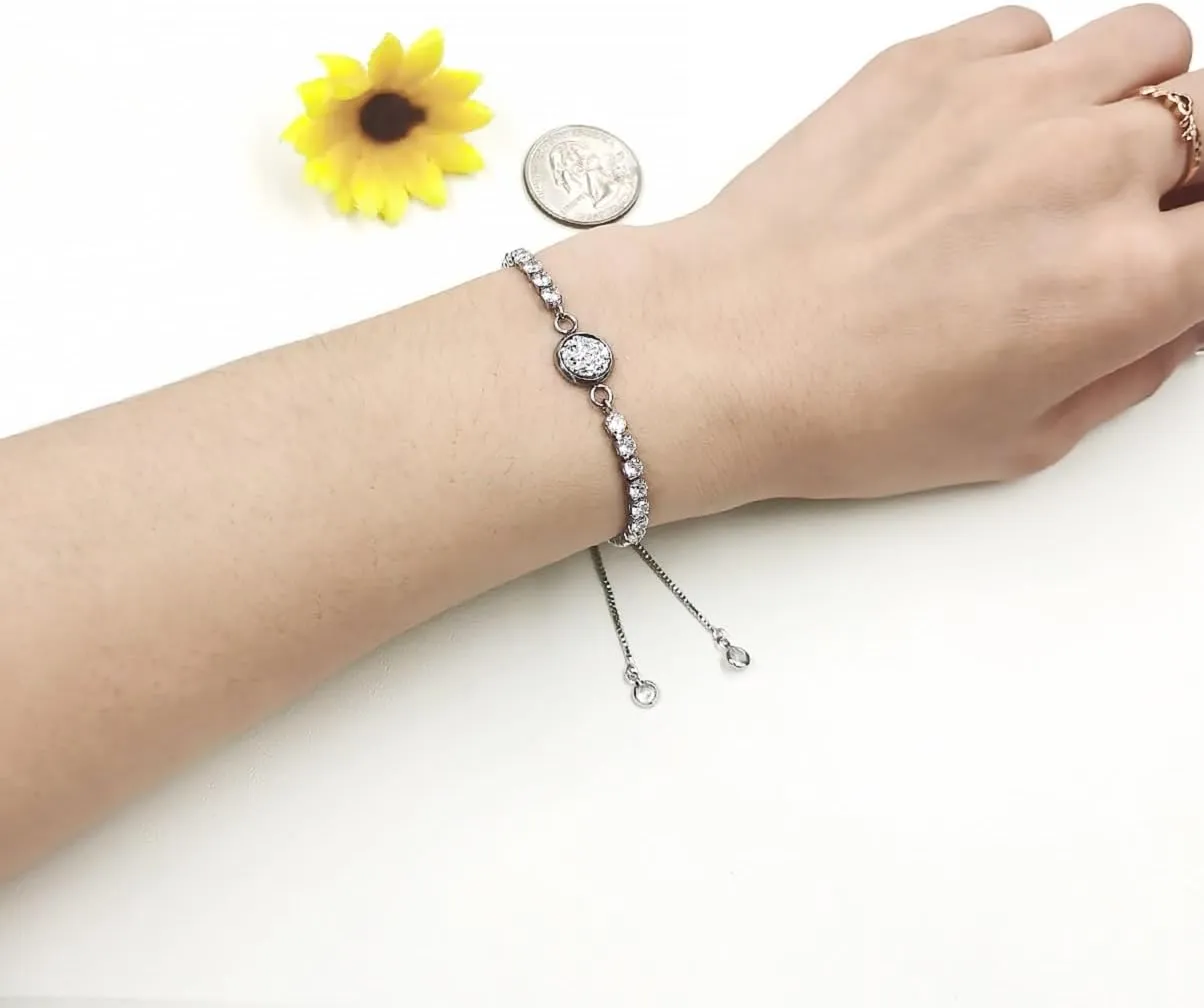Adjustable Slider Tennis Bracelet, Elegant Cubic Zirconia Bolo Bracelets for Women with Round Zirconia Stones, Dainty Jewelry for Engagement, Wedding, Anniversary, or Best Friend Gift SJY4356