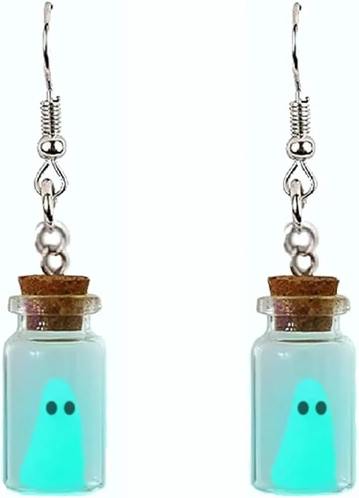 Adopt a Ghost Earrings For Women, Glow In The Dark Bottle Pendant Halloween Charms Decor Goth Gift Jewelry
