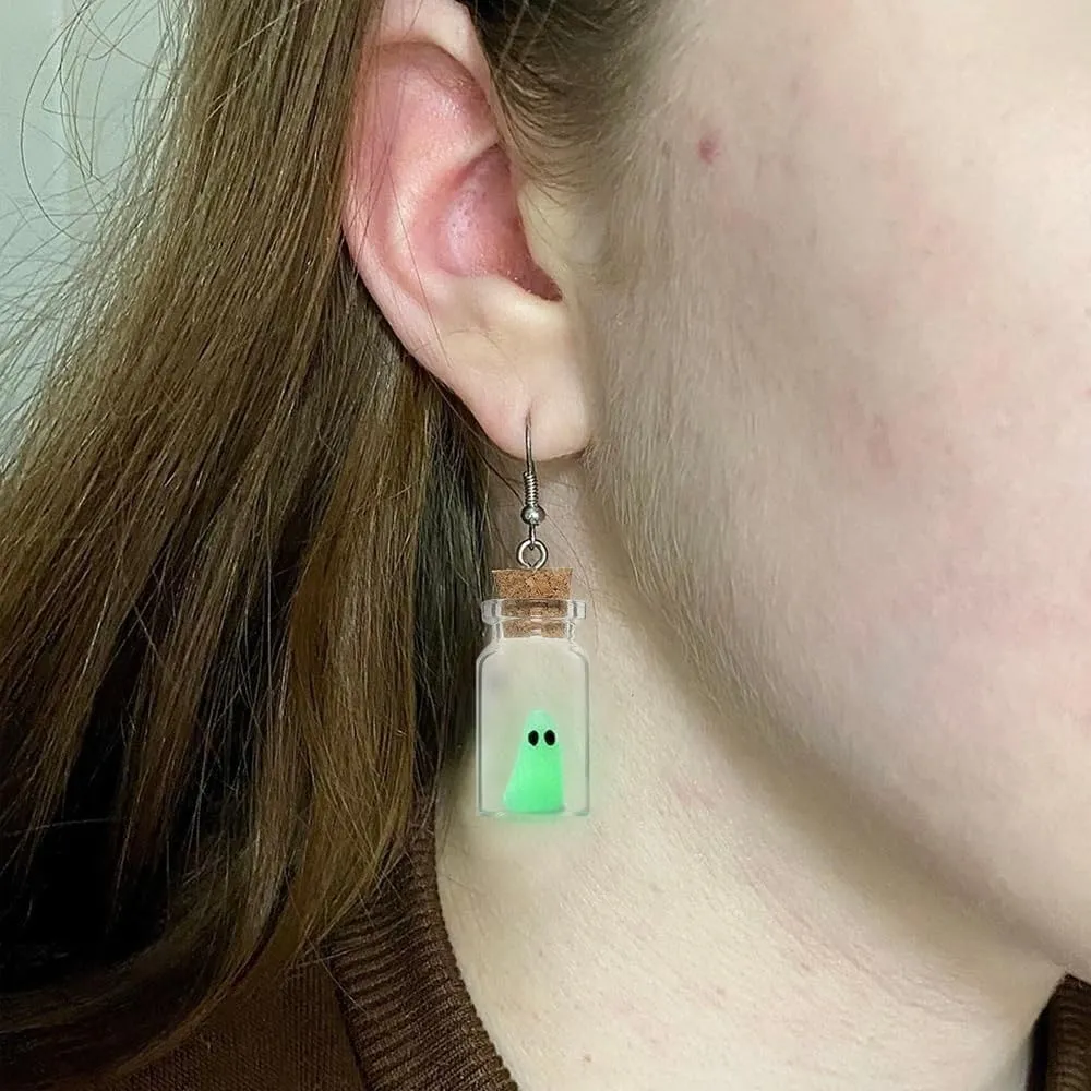 Adopt a Ghost Earrings For Women, Glow In The Dark Bottle Pendant Halloween Charms Decor Goth Gift Jewelry