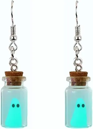Adopt a Ghost Earrings For Women, Glow In The Dark Bottle Pendant Halloween Charms Decor Goth Gift Jewelry