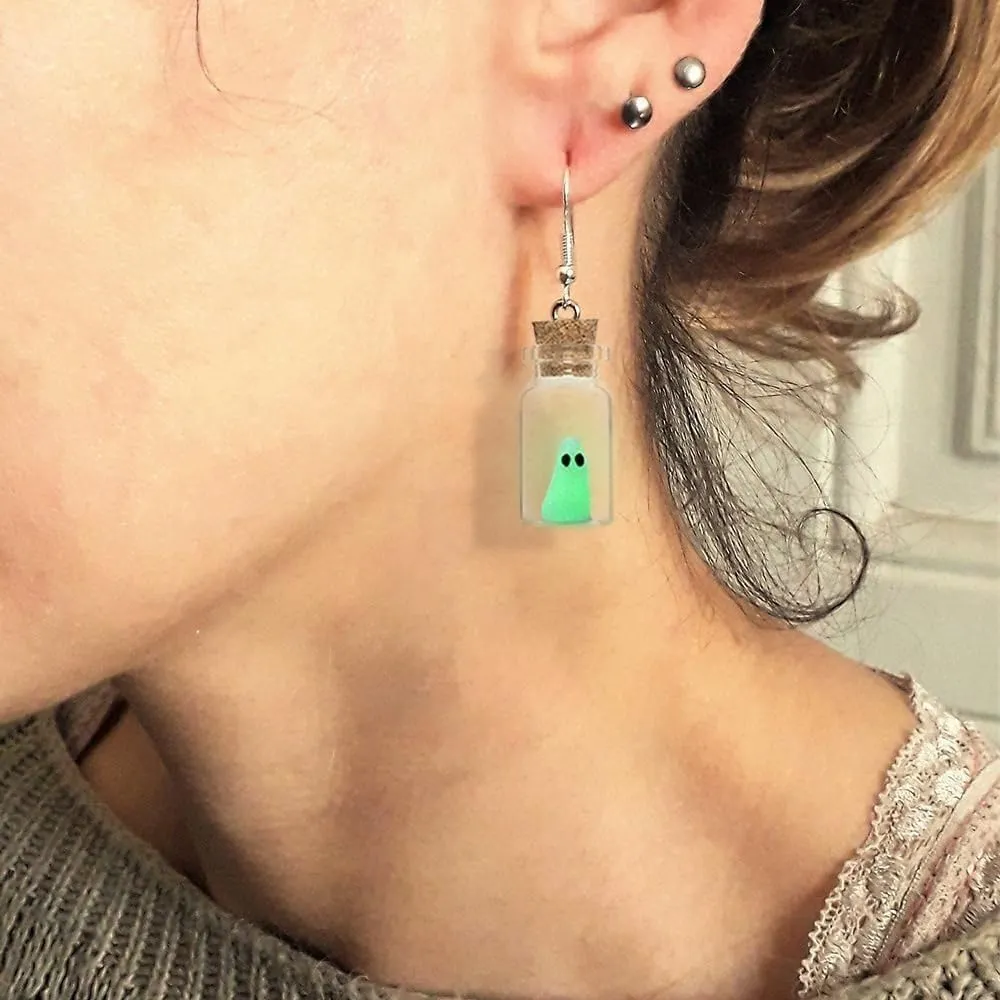 Adopt a Ghost Earrings For Women, Glow In The Dark Bottle Pendant Halloween Charms Decor Goth Gift Jewelry