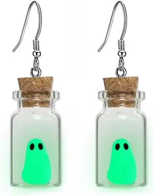 Adopt A Ghost Glow-In-The-Dark Spooky Charm Pendant Earrings - Party Jewelry Gifts for Women