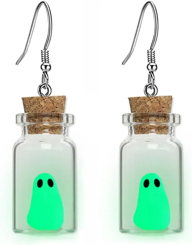 Adopt A Ghost Glow-In-The-Dark Spooky Charm Pendant Earrings - Party Jewelry Gifts for Women