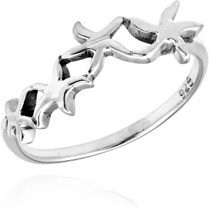 AeraVida Charming Linked Starfish .925 Sterling Silver Ring | Starfish Ring For Women | Sterling Silver Ring | Starfish Sterling Silver Ring