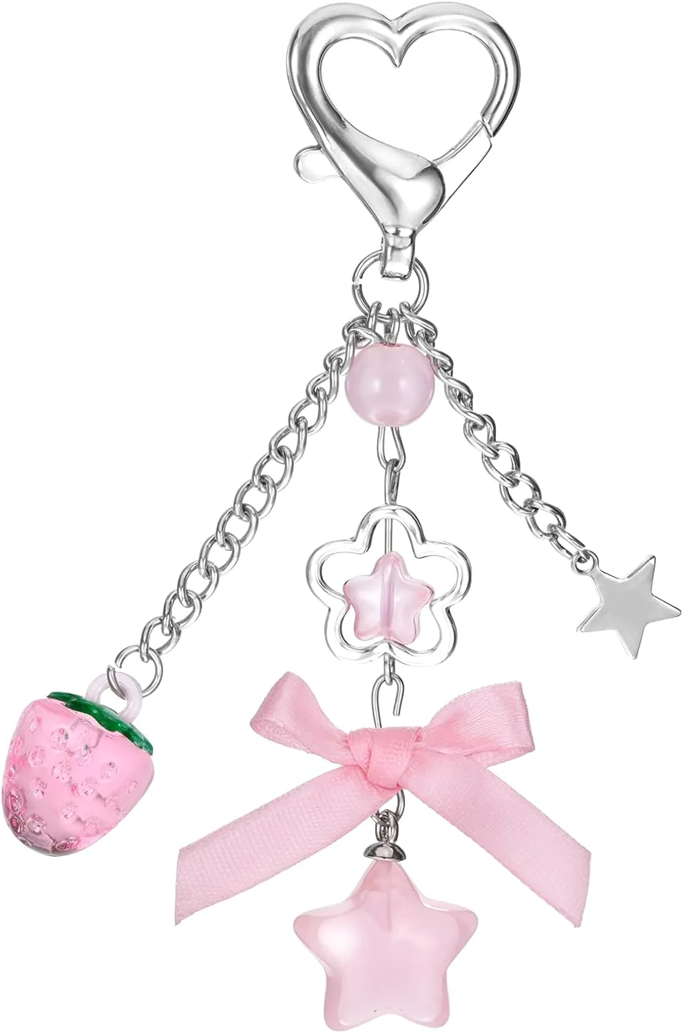 Aesthetic Y2K keychains Strawberry Bow Star Pendants Keyrings Cute Pink Keychain Star Jelly Decor for Backpacks Purses Bags