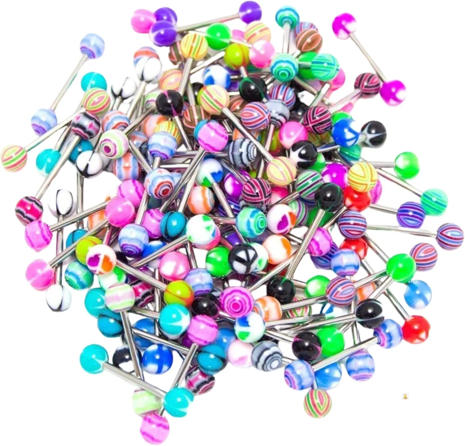 AINIFU 50Pcs Disposable Beautiful Colorful Women Tongue Ring Bar Stud Random Color Tongue Rings Stainless Steel Barbells Piercing Jewelry