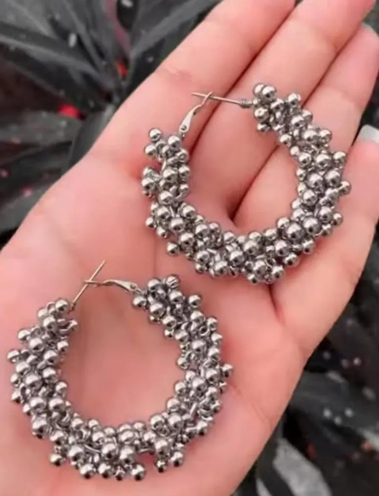 Aishwikas Sliver Oxidised Ghungroo Hoop Earring