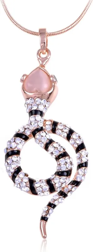 Alilang Black White Pink Head Jeweled Tone Snake Pleasant Surprise Welcoming Necklace