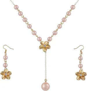 Alilang Silvery Tone Pink Rhinestones Purple Hawaiian Flower Necklace Earrings Set