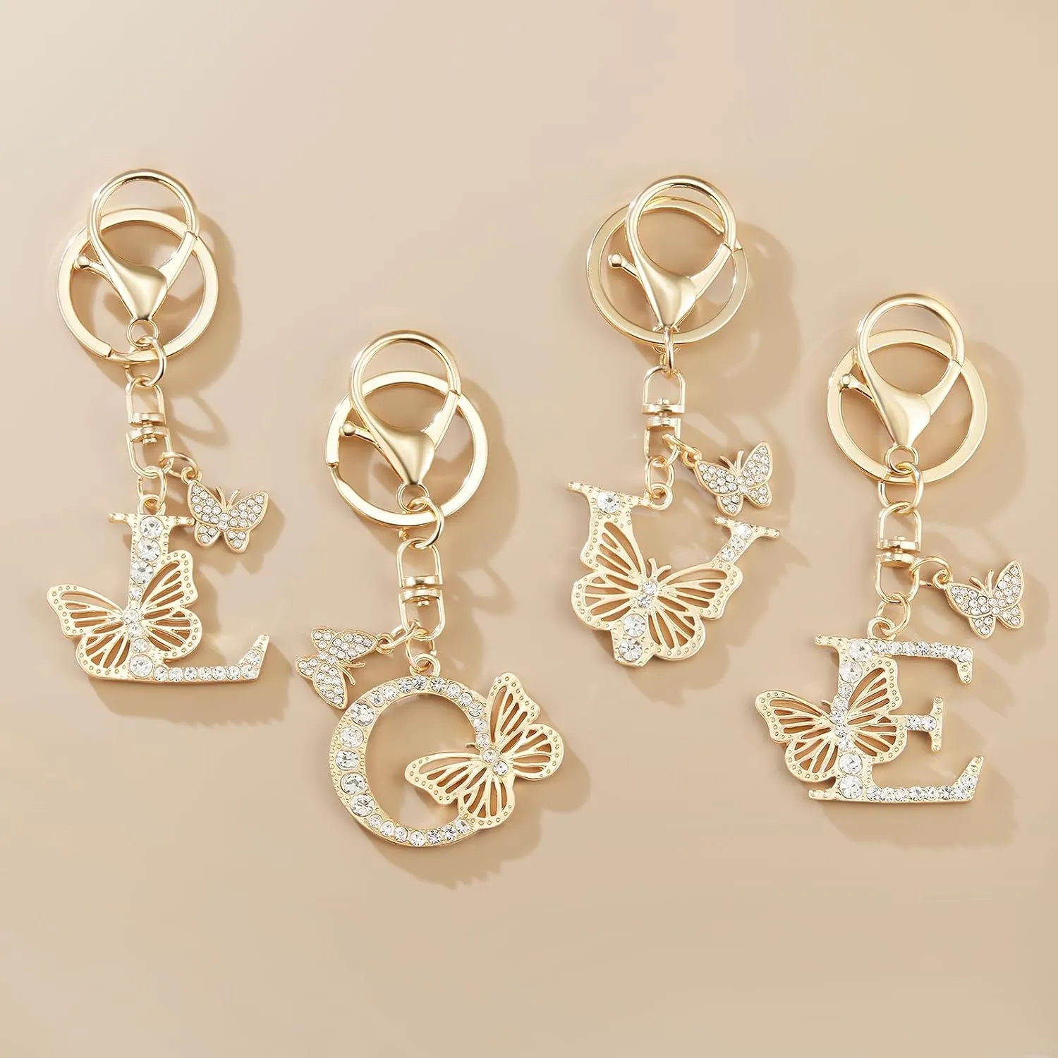 Alphabet Initial Letter Keyring Keychain for Women Girls Gold Plated Crystal Key Chains for Wallet Backpack