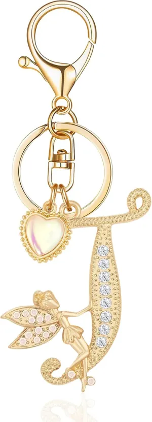 Alphabet Initial Letter Keyring Keychain for Women Girls Gold Plated Crystal Key Chains for Wallet Backpack