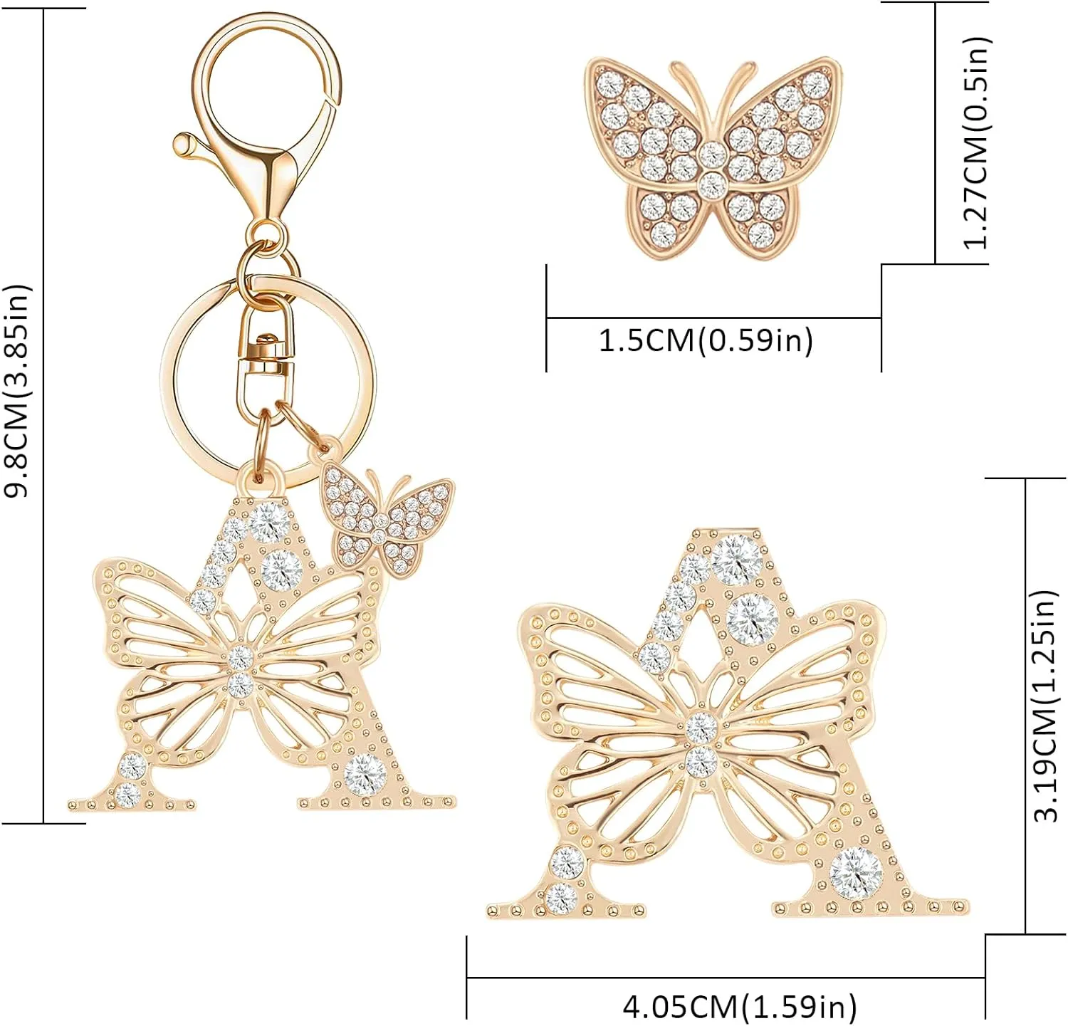Alphabet Initial Letter Keyring Keychain for Women Girls Gold Plated Crystal Key Chains for Wallet Backpack