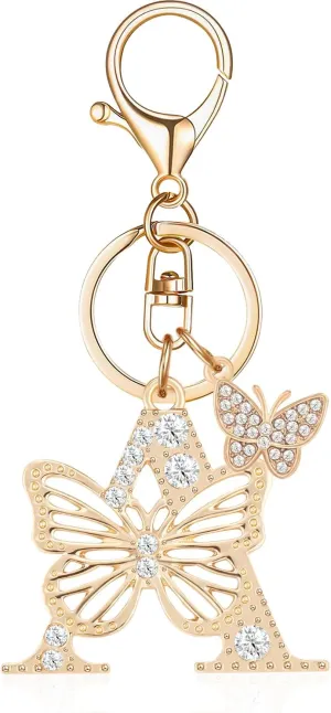 Alphabet Initial Letter Keyring Keychain for Women Girls Gold Plated Crystal Key Chains for Wallet Backpack