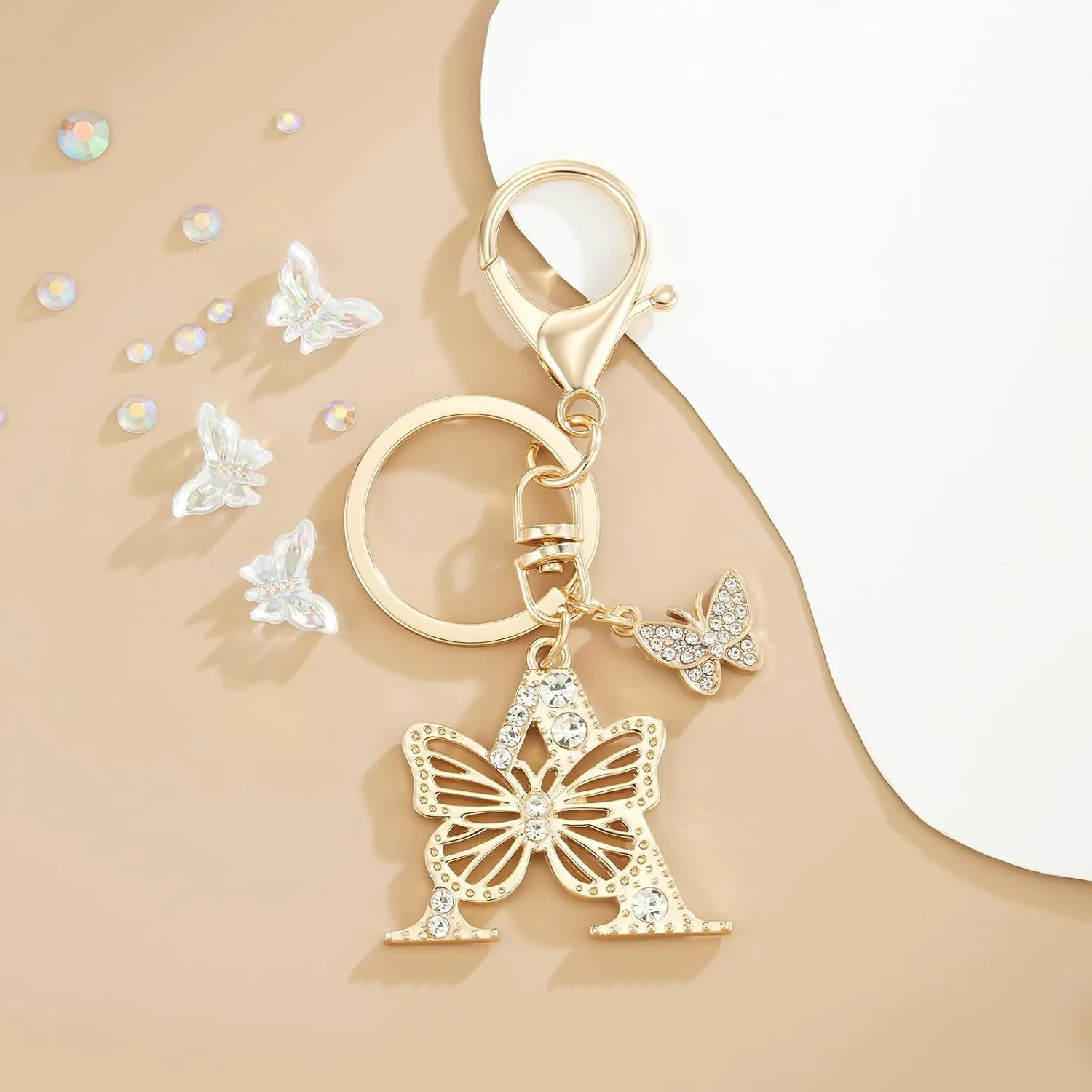 Alphabet Initial Letter Keyring Keychain for Women Girls Gold Plated Crystal Key Chains for Wallet Backpack