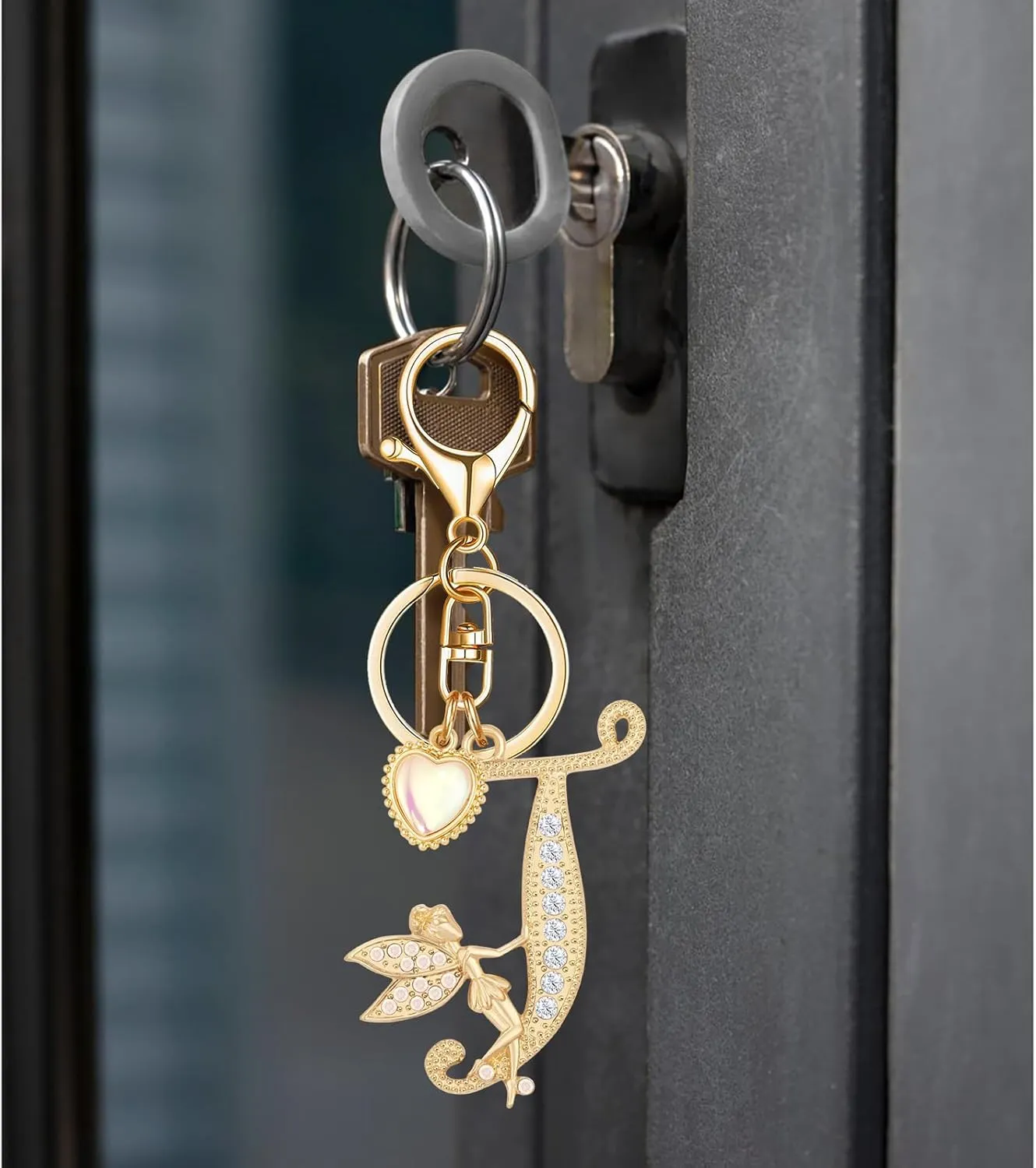 Alphabet Initial Letter Keyring Keychain for Women Girls Gold Plated Crystal Key Chains for Wallet Backpack