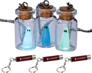 AlterImage Ghost in A Bottle Necklace Glow in The Dark Pendant 3 Pack Light Blue Purple & Green Includes 3 UV Lights