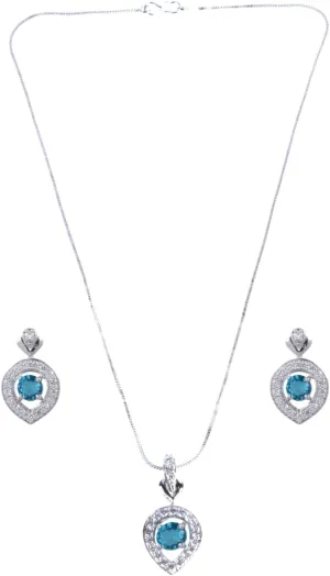 American Diamond Blue AD Stone Pendant & earrings for women | Stylish Pendant and earring set | exquisite diamond jewelry set