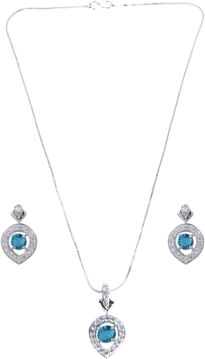 American Diamond Blue AD Stone Pendant & earrings for women | Stylish Pendant and earring set | exquisite diamond jewelry set