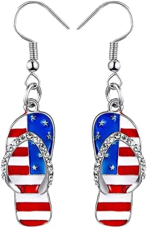 American Flag Earrings Patriotic Red White Blue USA Earring,4th of July Drop Dangle Earring Independence Day Earrings Jewelry for Women