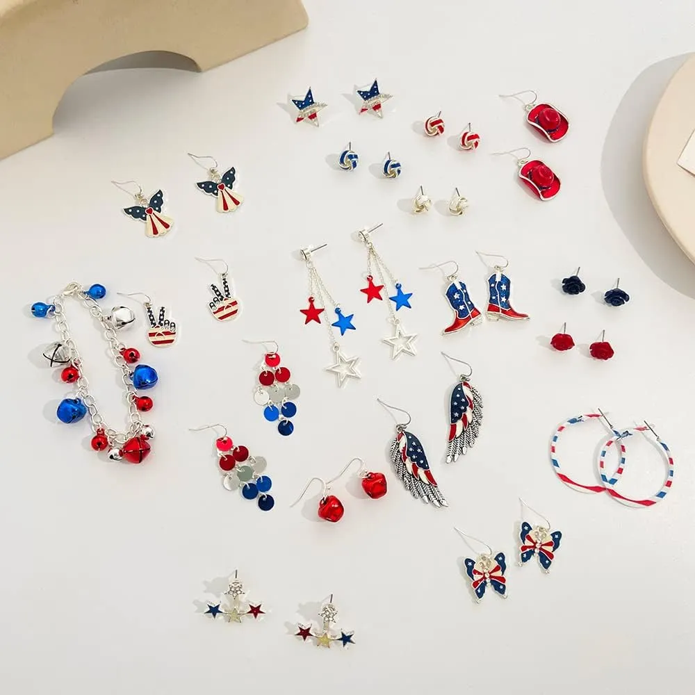 American Flag Earrings Patriotic Red White Blue USA Earring,4th of July Drop Dangle Earring Independence Day Earrings Jewelry for Women