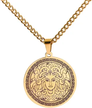 Ancient Greek Mythology Medusa Necklace Stainless Steel Snake Woman Medusa Pendant Necklace Greek Symbol Jewelry Pagan Mythology Statement Necklace Pendants for Men Women