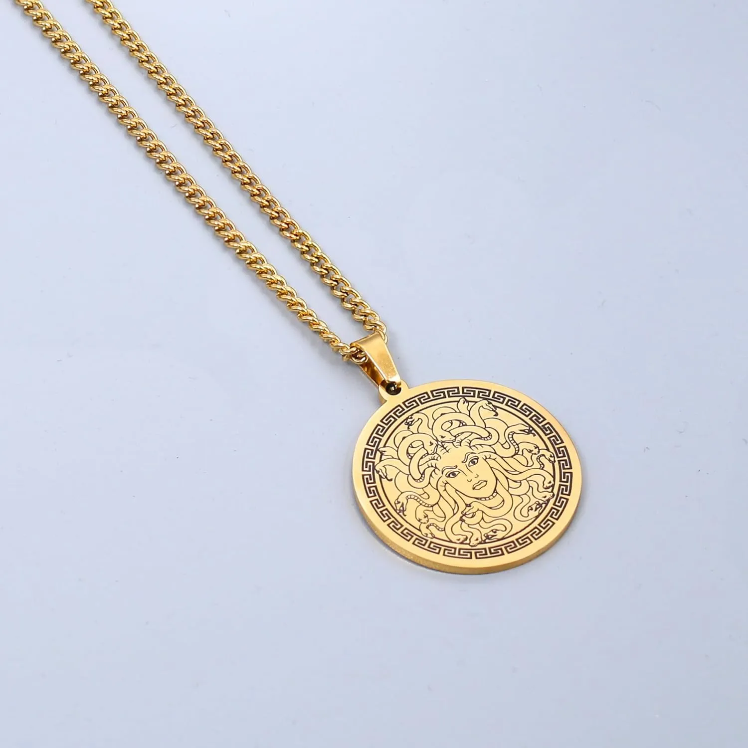 Ancient Greek Mythology Medusa Necklace Stainless Steel Snake Woman Medusa Pendant Necklace Greek Symbol Jewelry Pagan Mythology Statement Necklace Pendants for Men Women