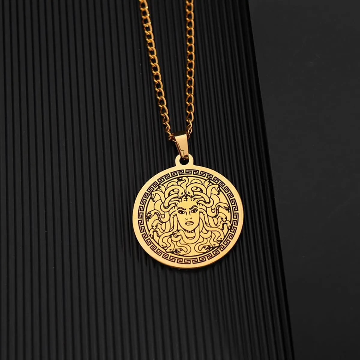 Ancient Greek Mythology Medusa Necklace Stainless Steel Snake Woman Medusa Pendant Necklace Greek Symbol Jewelry Pagan Mythology Statement Necklace Pendants for Men Women