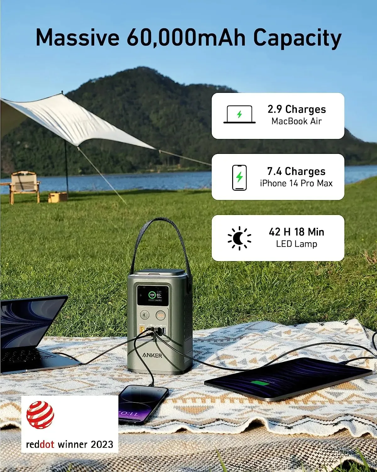 Anker Power Bank 548 Power Station 60000mAh Portable 87W Outdoor Generator A1294