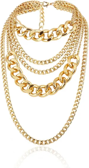Aonklot Stocking Stuffers Holiday Outfits for Women 2024 Punk Chunky Necklaces Layered Cuban Link Chain Statement Necklace Gold Silver Layered Necklace Jewelry for Women