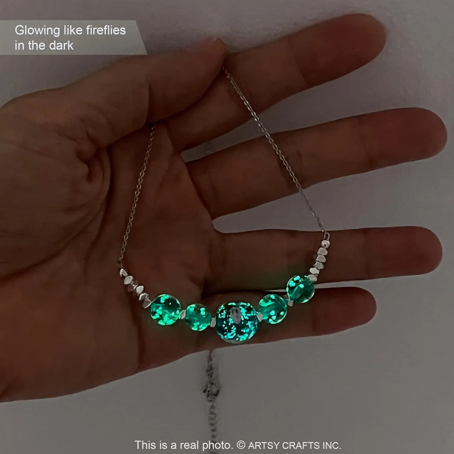 ARTSY Crafts Glow in The Dark Firefly Beads Bracelets Necklaces, Luminous Murano Glass Beads Jewelry Mermaid Crystals Healing Inspirational Bracelet Bangle