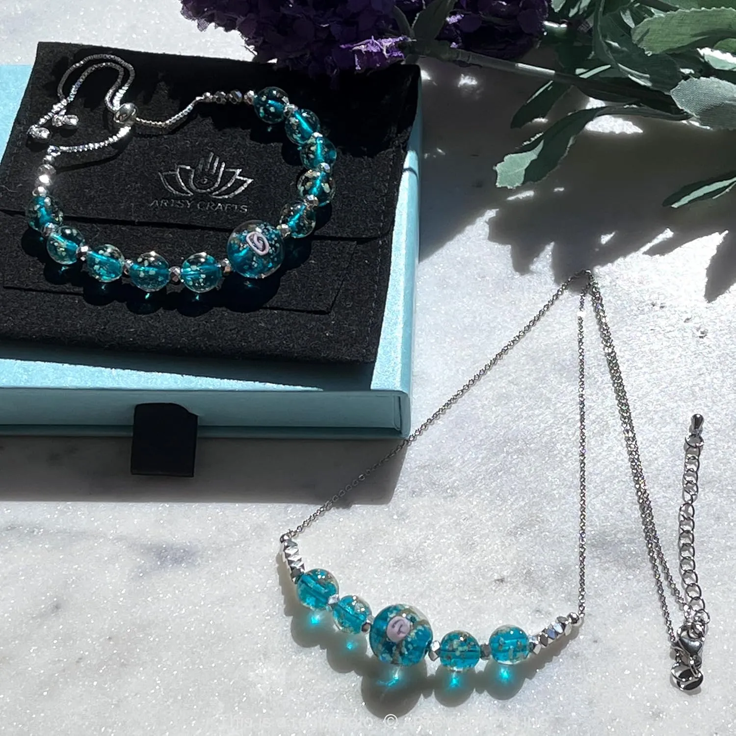 ARTSY Crafts Glow in The Dark Firefly Beads Bracelets Necklaces, Luminous Murano Glass Beads Jewelry Mermaid Crystals Healing Inspirational Bracelet Bangle