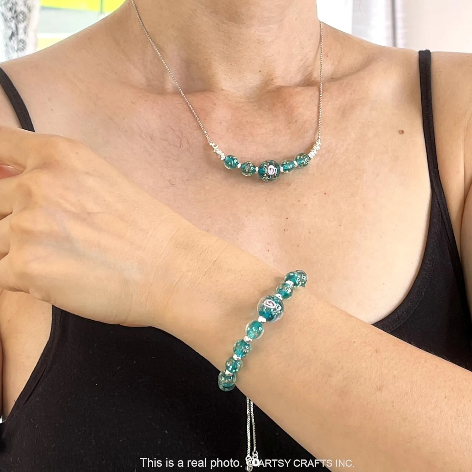 ARTSY Crafts Glow in The Dark Firefly Beads Bracelets Necklaces, Luminous Murano Glass Beads Jewelry Mermaid Crystals Healing Inspirational Bracelet Bangle