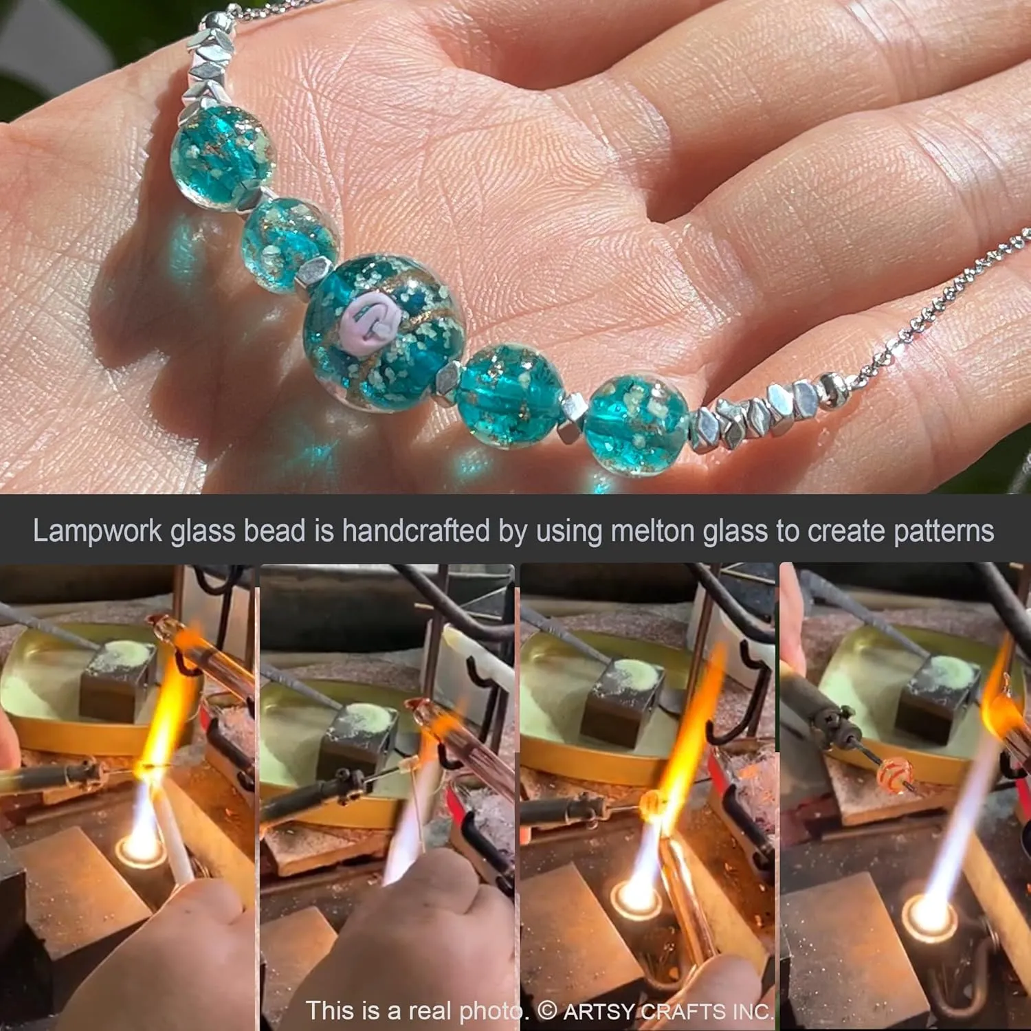 ARTSY Crafts Glow in The Dark Firefly Beads Bracelets Necklaces, Luminous Murano Glass Beads Jewelry Mermaid Crystals Healing Inspirational Bracelet Bangle