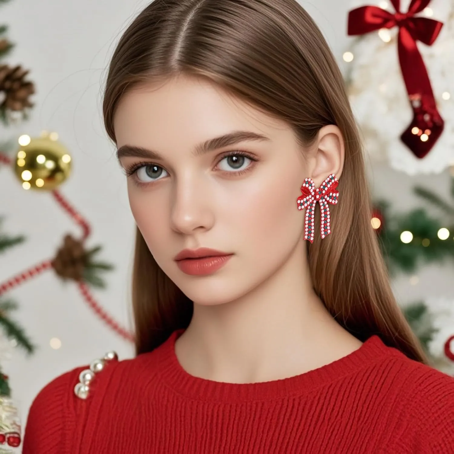 ATIMIGO Merry Christmas Drop Dangle Earrings Cute Christmas Xmas Tree Light Bulb Snowman Santa Candy Cane Socks Red Bow Beaded Dangling Earrings for Women Christmas Gift