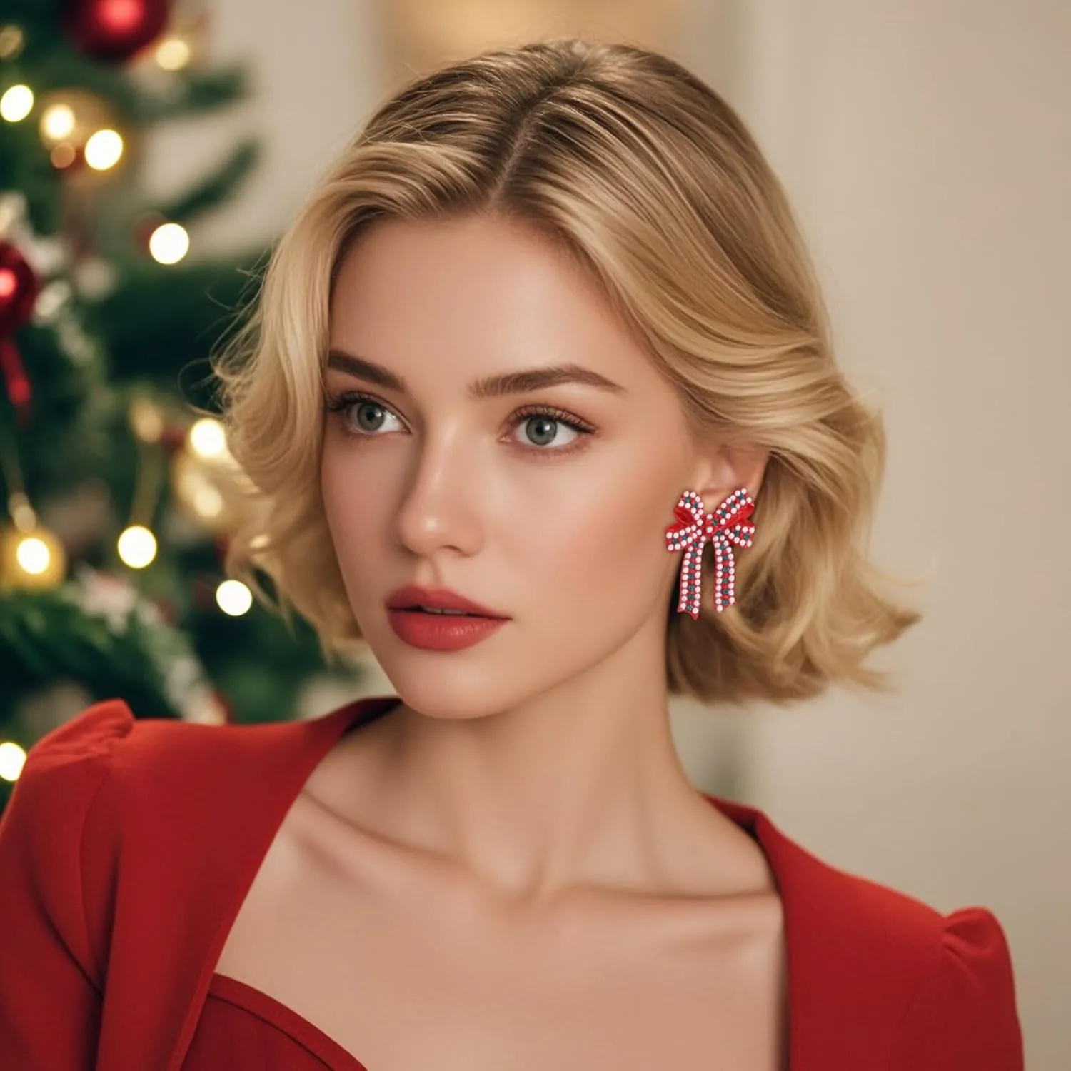 ATIMIGO Merry Christmas Drop Dangle Earrings Cute Christmas Xmas Tree Light Bulb Snowman Santa Candy Cane Socks Red Bow Beaded Dangling Earrings for Women Christmas Gift