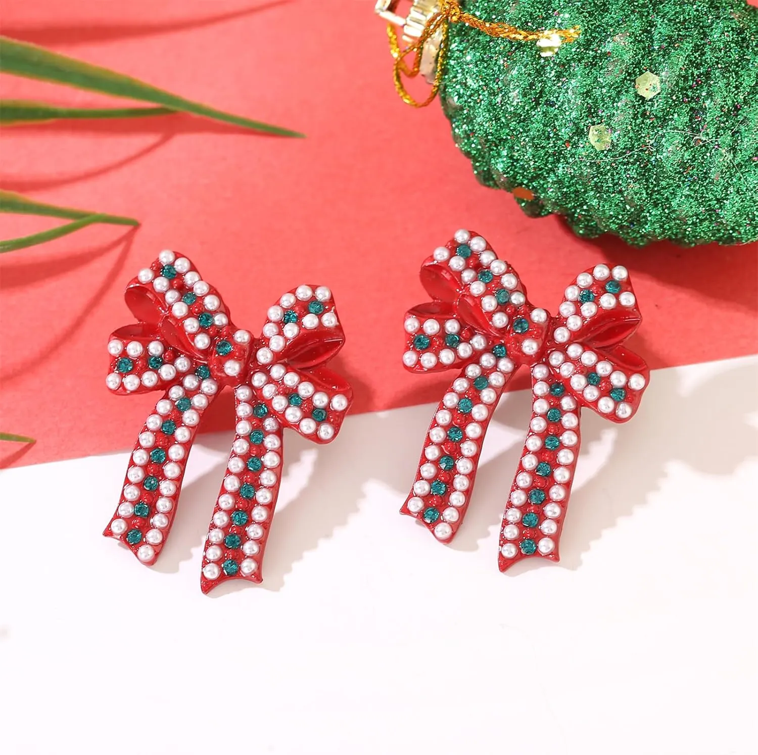 ATIMIGO Merry Christmas Drop Dangle Earrings Cute Christmas Xmas Tree Light Bulb Snowman Santa Candy Cane Socks Red Bow Beaded Dangling Earrings for Women Christmas Gift